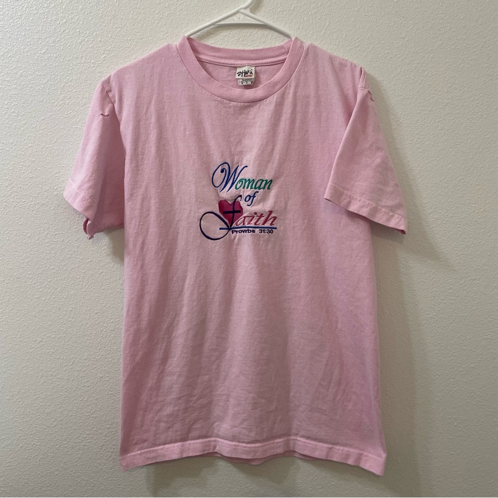 Christian woman of faith proverbs 31 shirt pink medium